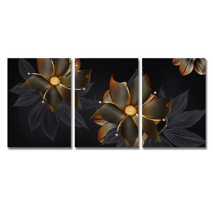 Set of 3PCs Golden Monstera Wall Art Fine Art Canvas Prints - Modern Tropical Botanical Pictures For Living Room Dining Room Art For Contemporary Interiors