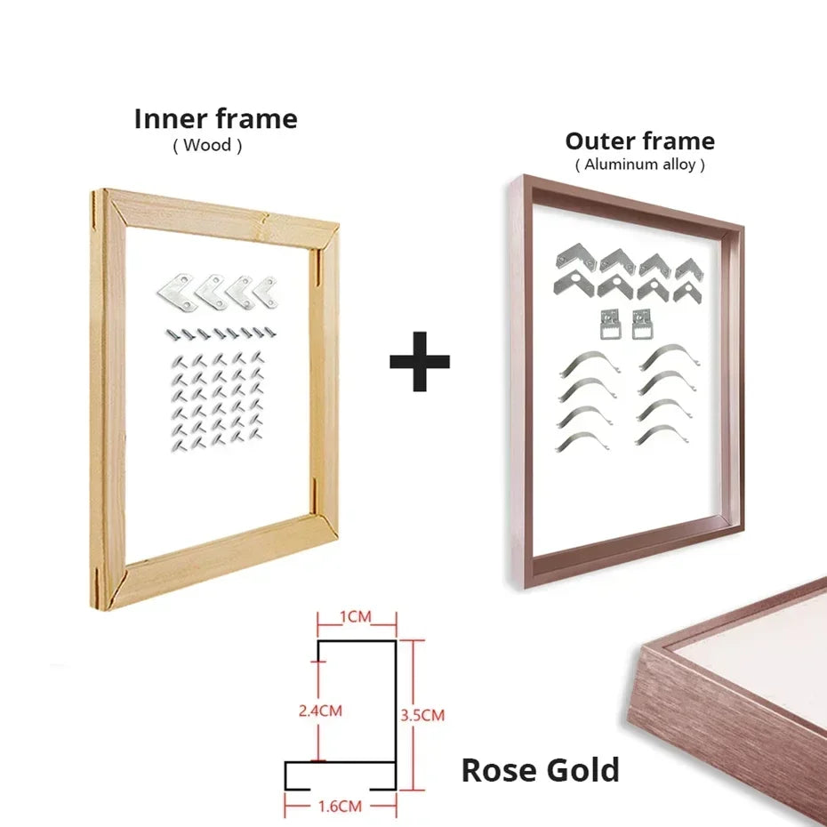 DIY Luxury Picture Frame Kit 60x90cm 50x70cm 40x50cm etc Titanium Gold Teak Walnut Brushed Silver Aluminium Black - DIY Picture Framing Kit For Canvas Prints + Wooden Inner Frame