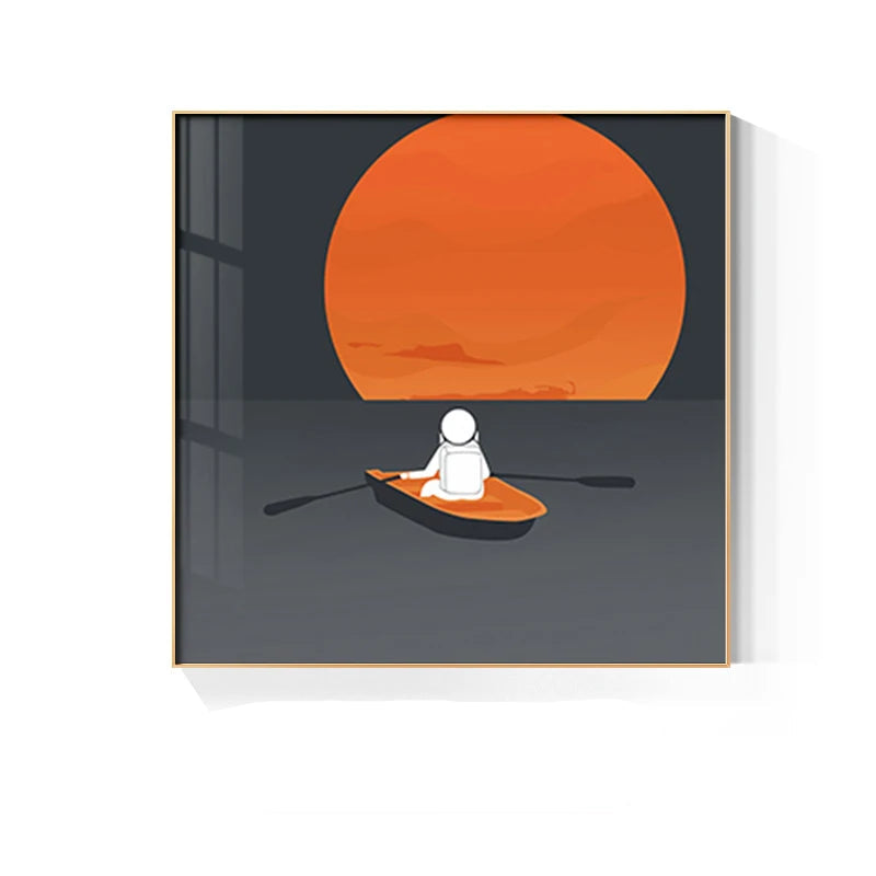 Space Mars Astronaut Cute Kid's Room Wall Art Fine Art Canvas Prints - Colorful Modern Retro Art For Office Meeting Room Inspirational Art For Contemporary Interiors