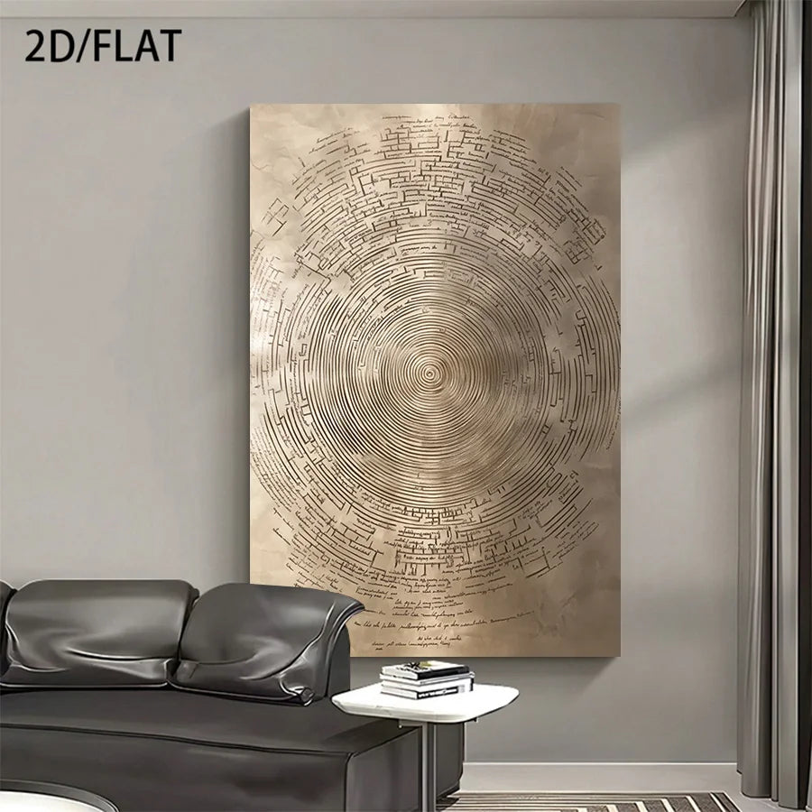 Bronze Tree of Life Canvas Print Wall Art – Modern Neutral Radial Ring Design for Luxury Living Room, Contemporary Home Office Décor