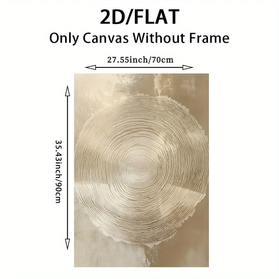 Minimalist Tree Ring Wall Art – Textured Beige Circular Wood Grain Design – Neutral Canvas Print for Modern Hallway, Foyer Art Decor