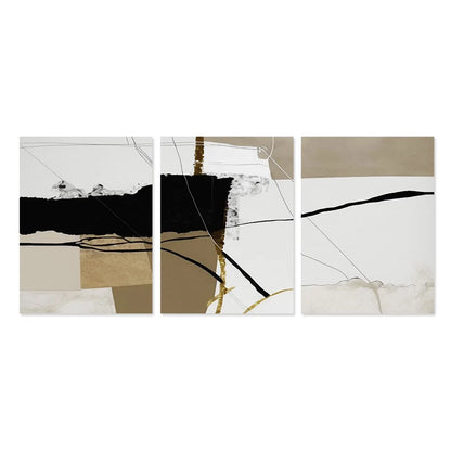 Vintage Brown Black Beige Color Block Abstract Wall Art Fine Art Canvas Prints - Pictures For Dining Room Living Room Bedroom Artworks For Contemporary Decor