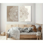Neutral Mandala Wall Art Set – Intricate Floral & Geometric Pattern Design – Symmetrical Canvas Print Set for Modern Foyer Decor