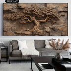 Extra Large Frameless Canvas Wall Art - Modern Minimalist Brown Tree Painting, Living Room Bedroom Decor, Painting Artwork Print