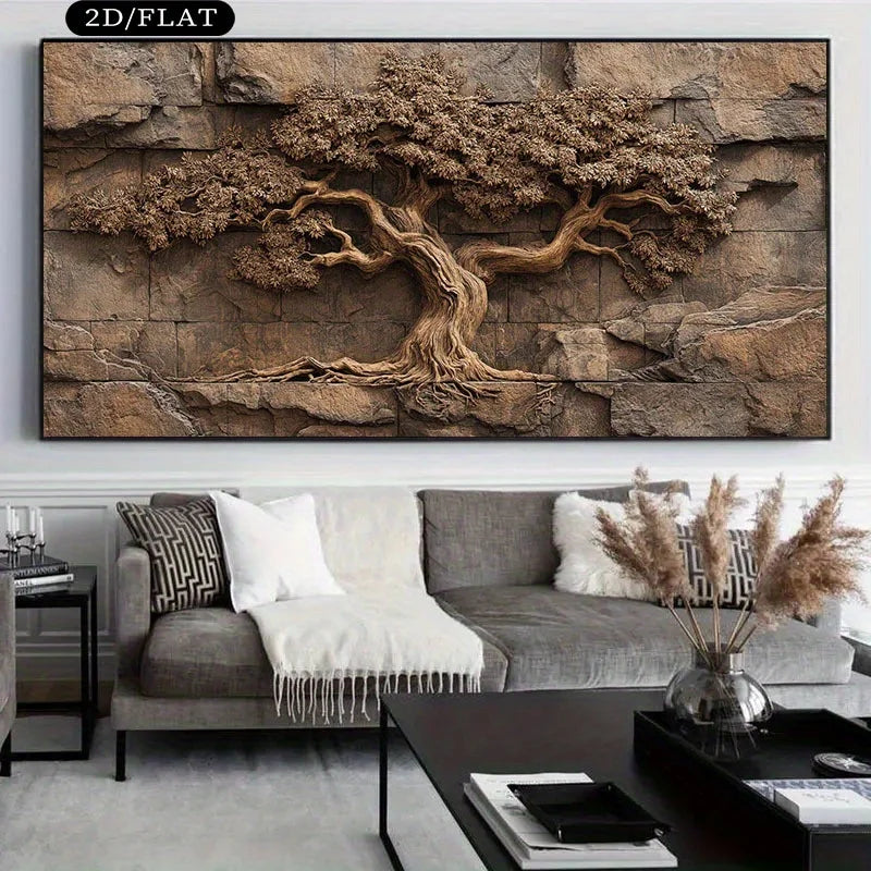 Extra Large Frameless Canvas Wall Art - Modern Minimalist Brown Tree Painting, Living Room Bedroom Decor, Painting Artwork Print