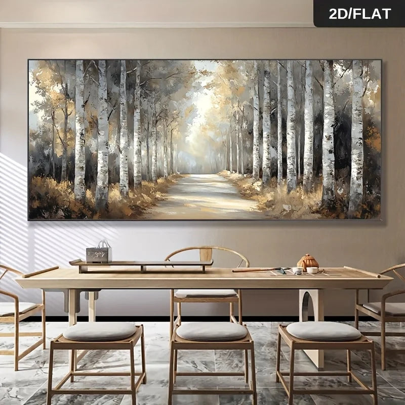 Frameless Modern Abstract Print Wall Art Retro Birch Forest Canvas Painting for Living Room Canvas Poster Corridor Bedroom Decor