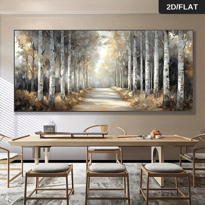 Frameless Modern Abstract Print Wall Art Retro Birch Forest Canvas Painting for Living Room Canvas Poster Corridor Bedroom Decor