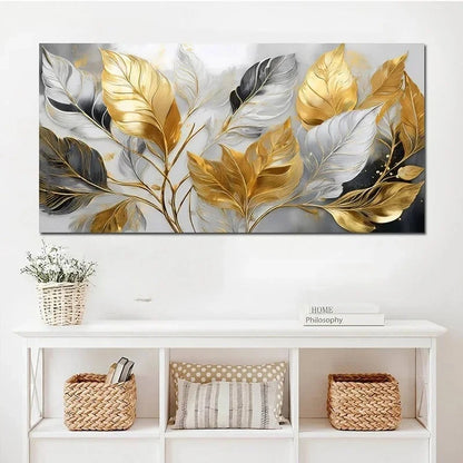 Abstract Golden Leaves Botanical Canvas Painting Wall Art Pictures Poster and Prints for Living Room Home Decor No Frameless