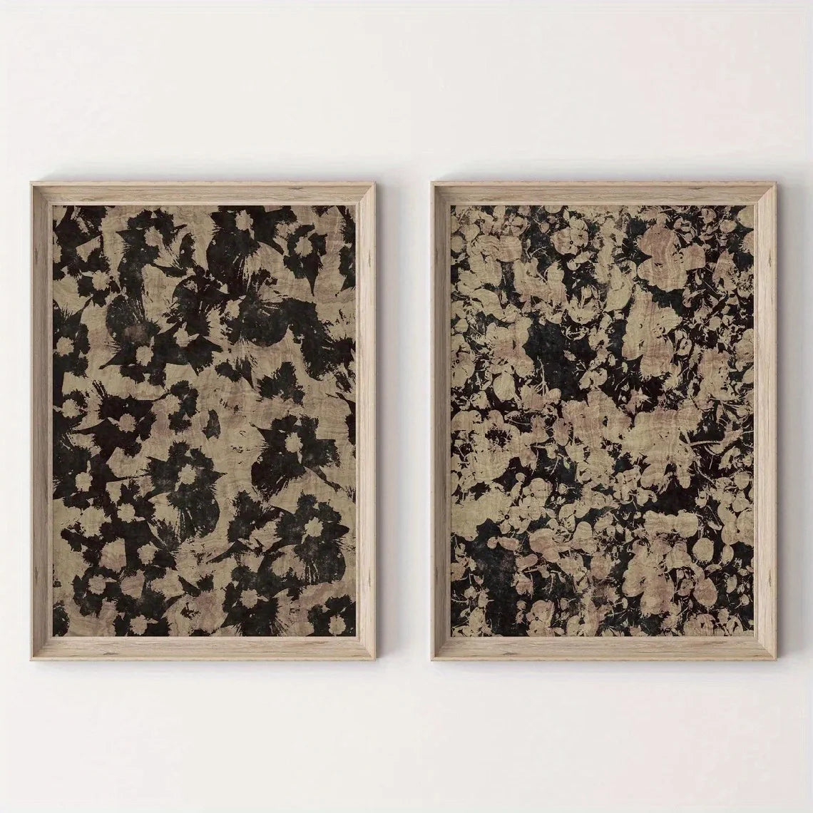 Abstract Vintage Floral Canvas Print Set – Neutral Beige & Black Organic Pattern Wall Art for Living Room, Bedroom & Scandinavian Home Décor