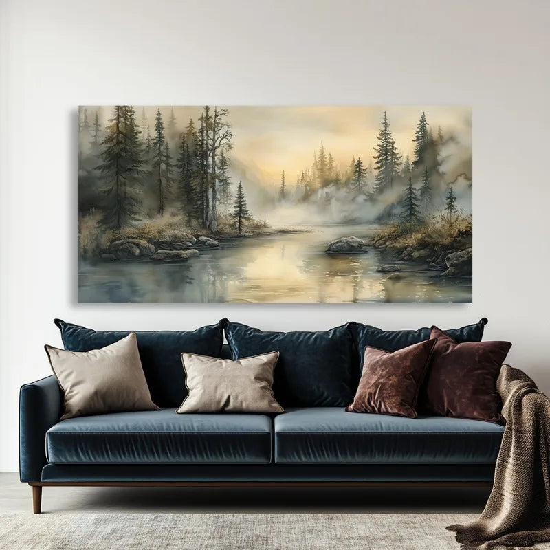 Canvas Wall Art Misty Forest Lake Modern Abstract Painting Frameless Picture Living Room Bedroom Office Home Decora High Quality