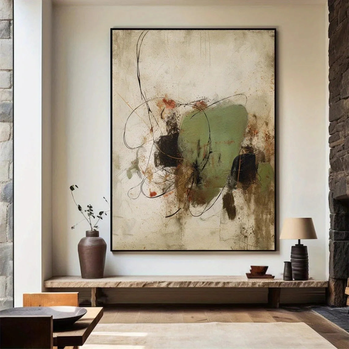 Large Modern Abstract Brushstroke Canvas Print Wall Art – Earthy Neutral Unframed Painting for Contemporary Living Room & Office Interior Decor