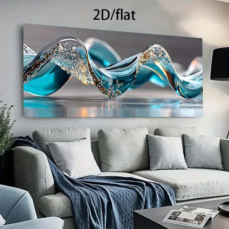 Modern Abstract Blue Golden Water Splash Canvas Poster, Wall Art for Bedroom and Living Room Decor, No Frame, Abstract Wall Art