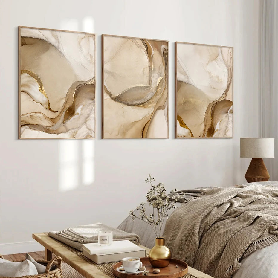 Modern Abstract Beige Brown Marble Print Wall Art Fine Art Canvas Prints - Artwork For Bohemian Style Living Room Bedroom Art For Modern Home Decor