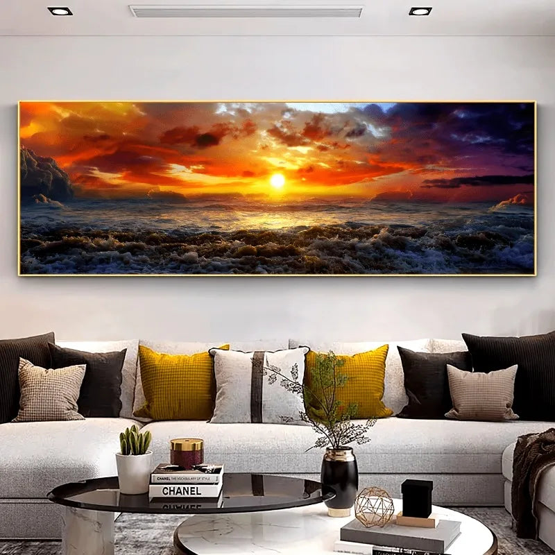 Unframed Canvas Poster, Seascape Sunrise Sea Landscape Painting, Artwork Painting for Bedroom, Office, Living Room Wall Decor