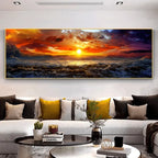 Unframed Canvas Poster, Seascape Sunrise Sea Landscape Painting, Artwork Painting for Bedroom, Office, Living Room Wall Decor