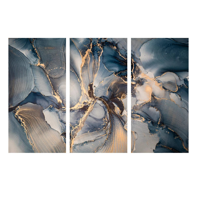 Set of 3 Pcs Abstract Blue Marble Print Wall Art Fine Art Canvas Prints - Modern Art For Living Room Foyer Dining Room Decor Art For Contemporary Interiors