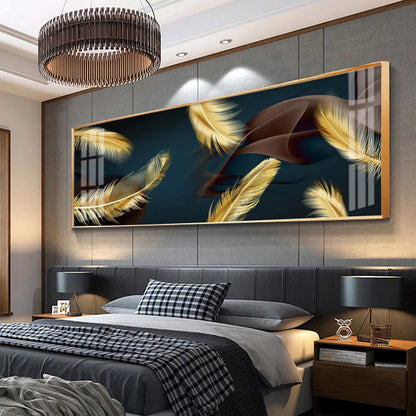 Modern Abstract Auspicious Feather Wall Art Fine Art Canvas Prints - Wide Format Pictures For Above The Bed Modern Art For Above The Sofa