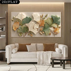Ginkgo Leaf Canvas Print Unframed Wall Art – Green Gold & Beige Botanical Design for Elegant Living Room Home Decor & Interior Styling