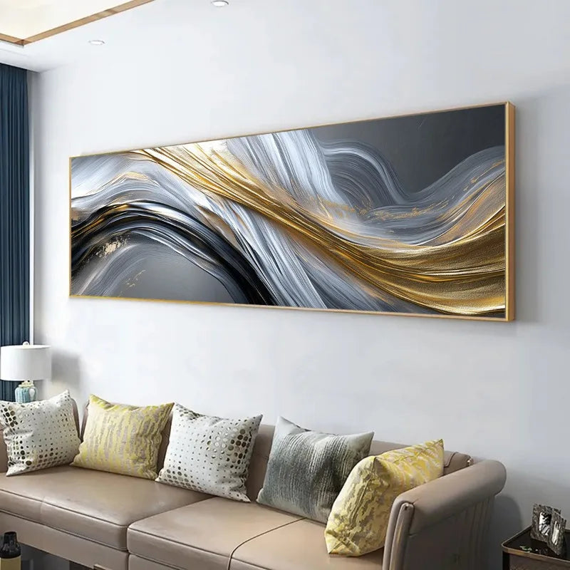 Modern Abstract Flowing Streamline Concept Wall Art Fine Art Canvas Print - Wide Format Living Room Picture For Above The Sofa Wide Art For Above The Bed