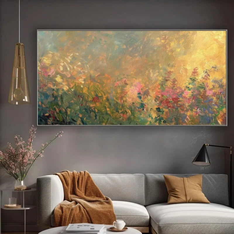 Sunset Wildflower & Spring Meadow Scenery Frameless Horizontal Poster, Canvas Print for Living Room, Bedroom, Home Office Decor