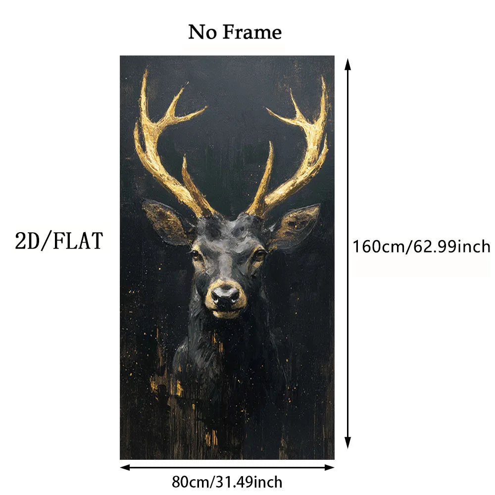 Golden Antler Deer Unframed Canvas Print Wall Art – Black Background Luxury Nordic Artwork for Modern Living Room & Foyer Art Decor