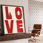 Red LOVE Typography Wall Art with Cute Cat Illustration – Charming Modern Unframed Canvas Print for Rustic Kitchen & Cozy Bedroom Decor