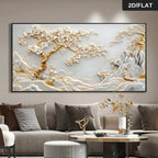 1pc Frameless Abstract 2D Art Canvas Blossoming Tree & Mountainous Landscape Print, Large Wall Decor for Living Room and Bedroom