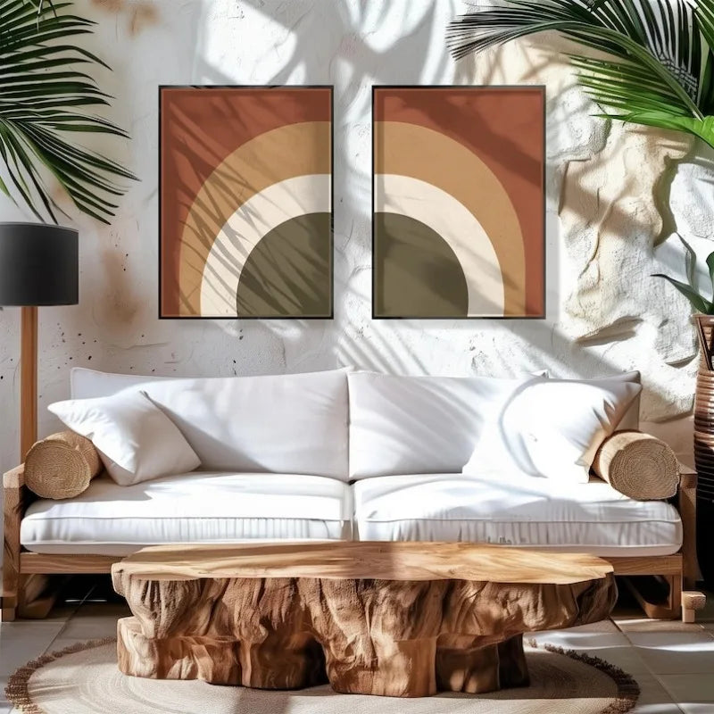 Large Geometric Abstract Rainbow Terracotta Beige Olive Canvas Print Wall Art for Modern Minimalist Living Room and Contemporary Home Décor