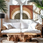 Large Geometric Abstract Rainbow Terracotta Beige Olive Canvas Print Wall Art for Modern Minimalist Living Room and Contemporary Home Décor