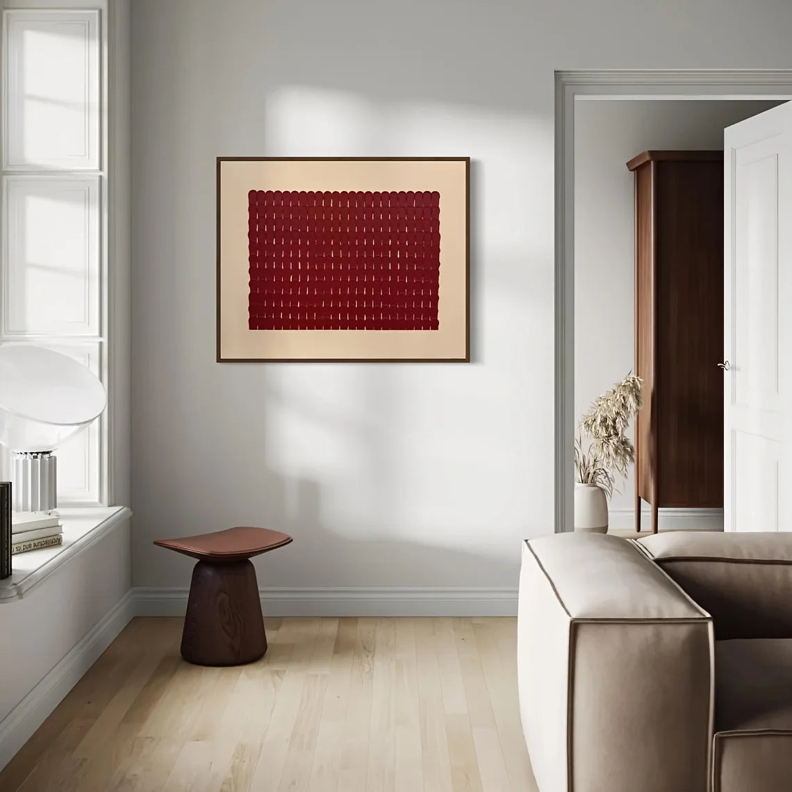 Modern Abstract Geometric Bold Red Grid Unframed Canvas Print Wall Art – Minimalist Design for Feng Shui Inspired Interior Decor