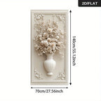 Abstract Floral Vase Wall Art Unframed Canvas Print – Cream 3D‑Style Botanical Relief Design for Modern Elegant Foyer Decor