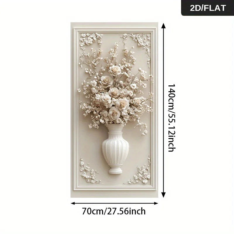 Abstract Floral Vase Wall Art Unframed Canvas Print – Cream 3D‑Style Botanical Relief Design for Modern Elegant Foyer Decor