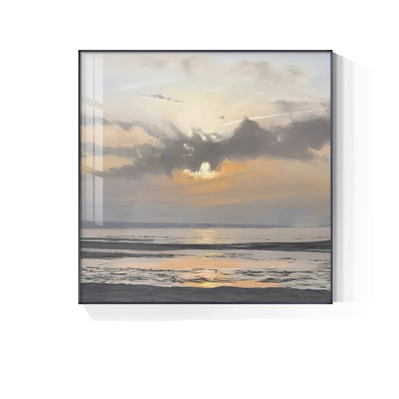 Colorful Blue Sky Floral Landscape Wall Art Fine Art Canvas Prints - Square Format Pictures For Living Room Bedroom Hotel Room Art For Modern Living