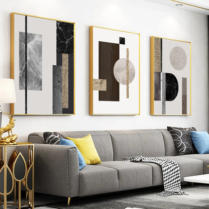 Modern Architectural Abstract Geometric Wall Art Fine Art Canvas Prints - Neutral Color Artworks For Living Room Dining Room Art For Contemporary Interiors