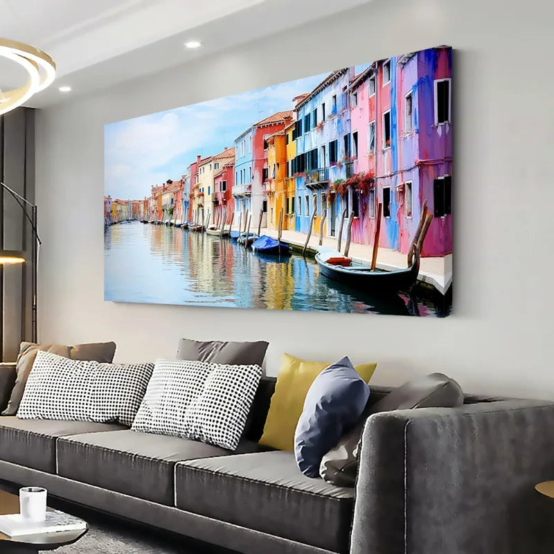 Venice Canal Scenery Canvas Wall Art, Modern Abstract Wall Art Picture for Living Room, Bedroom, Home Office Decor - Frameless