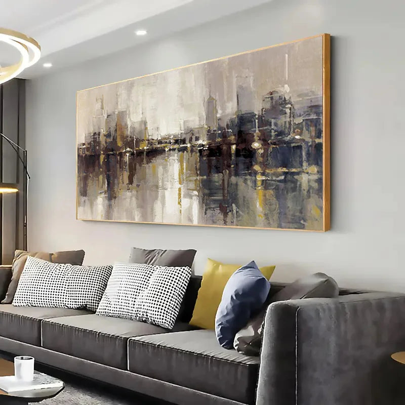 1pc Large Frameless Abstract Canvas Art Modern Cityscape for Living Room, Bedroom, Urban Landscape Painting, Canvas Wall Art
