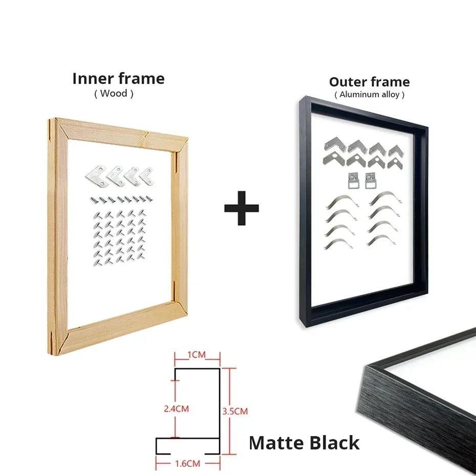DIY Luxury Picture Frame Kit 60x90cm 50x70cm 40x50cm etc Titanium Gold Teak Walnut Brushed Silver Aluminium Black - DIY Picture Framing Kit For Canvas Prints + Wooden Inner Frame