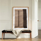 Large Unframed Woven Textile Stripe Pattern Canvas Print Wall Art in Neutral Beige and Brown Tones for Modern Minimalist Living Room
