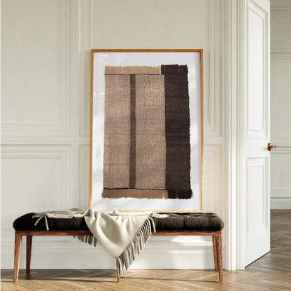 Large Unframed Woven Textile Stripe Pattern Canvas Print Wall Art in Neutral Beige and Brown Tones for Modern Minimalist Living Room