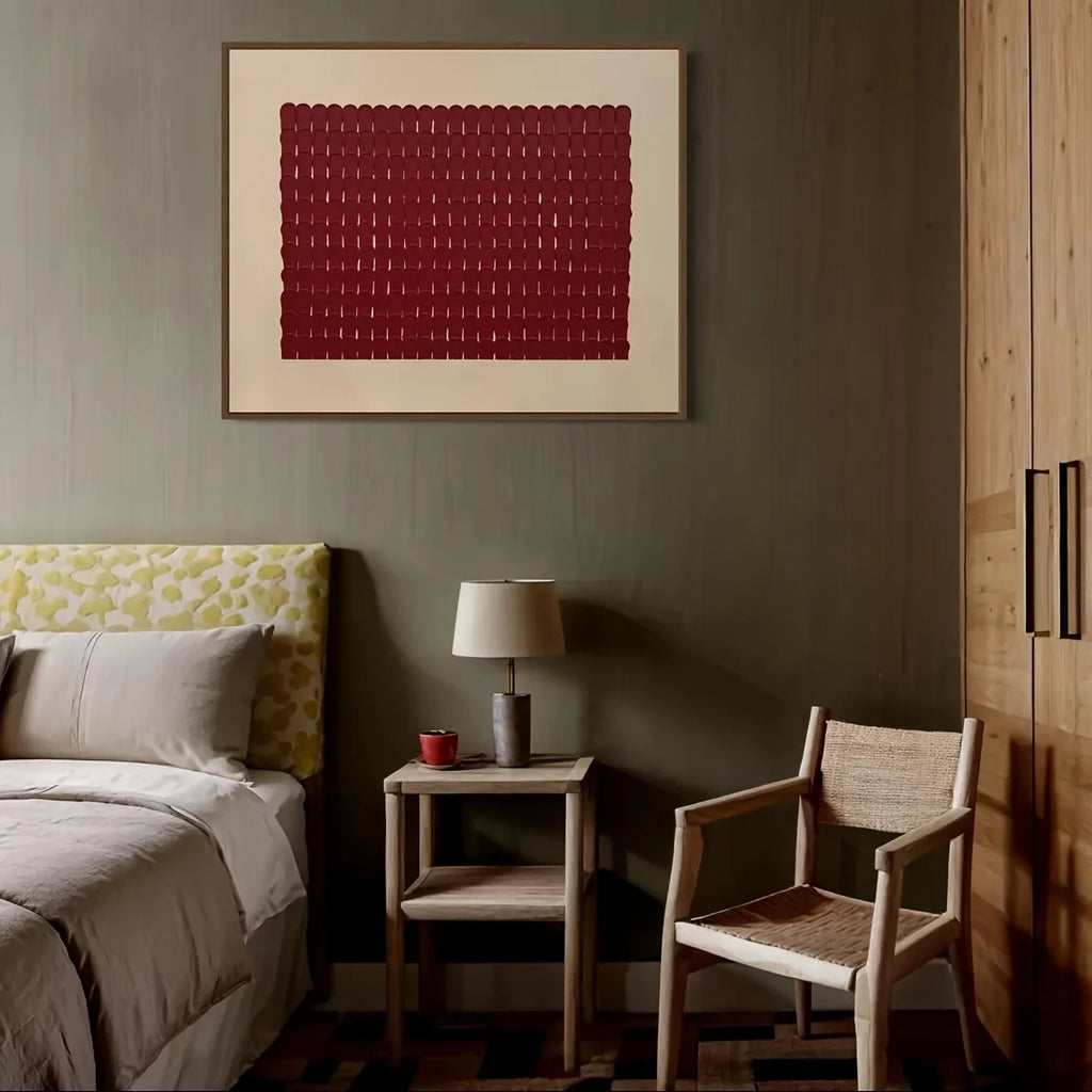Modern Abstract Geometric Bold Red Grid Unframed Canvas Print Wall Art – Minimalist Design for Feng Shui Inspired Interior Decor