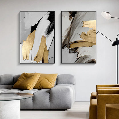 Elegant Golden Grey Abstract Wall Art Fine Art Canvas Prints - Pictures For Modern Apartment Living Room Dining Room Contemporary Bedroom Art Decor