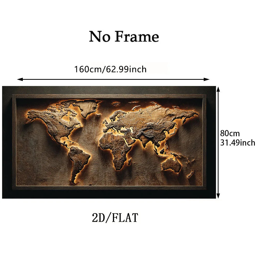 Luxury Unframed Abstract World Map Canvas Print Wall Art – Modern Neutral Living Room Statement Art Piece for Earth‑Tone Home Decor