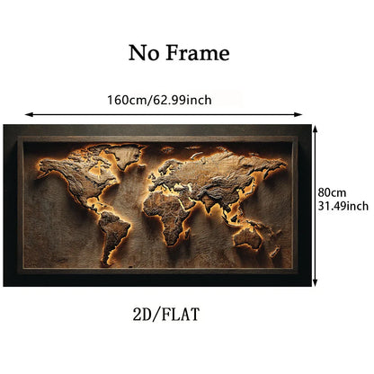 Luxury Unframed Abstract World Map Canvas Print Wall Art – Modern Neutral Living Room Statement Art Piece for Earth‑Tone Home Decor