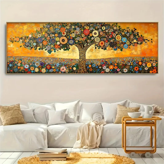 Colorful Patterned Tree Wall Art – Vibrant Vintage Floral Decorative Unframed Canvas Print for Modern Bedroom & Contemporary Decor
