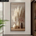 Pampas Grass Vase Unframed Canvas Print Wall Art – Minimalist Neutral Boho Decor with Beige & Brown Ceramic Vases for Modern Hallway