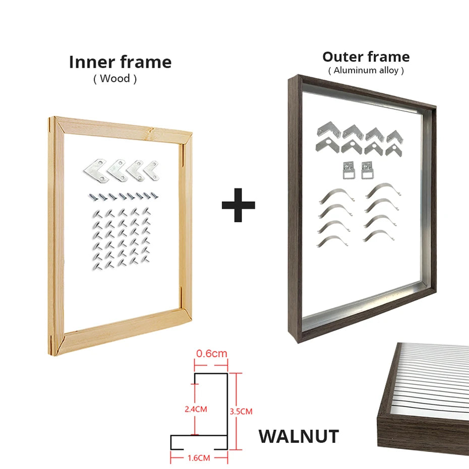 Luxury Metal Picture Frame 60x90 50x70 40x50cm etc Titanium Gold Brushed Silver Aluminium Black - DIY Picture Framing Kit For Canvas Prints + Wooden Inner Frame
