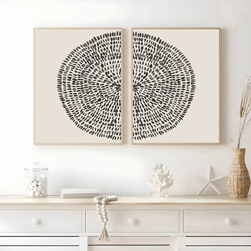 Modern Abstract Dot Circle Canvas Print Set – Black Minimalist Unframed Wall Art on Neutral Background for Contemporary Scandinavian Décor