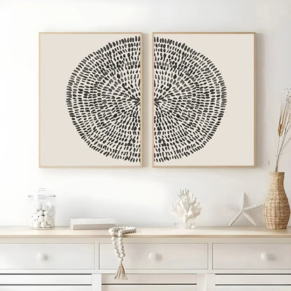 Modern Abstract Dot Circle Canvas Print Set – Black Minimalist Unframed Wall Art on Neutral Background for Contemporary Scandinavian Décor
