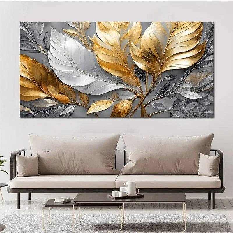 Abstract Golden Leaves Botanical Canvas Painting Wall Art Pictures Poster and Prints for Living Room Home Decor No Frameless