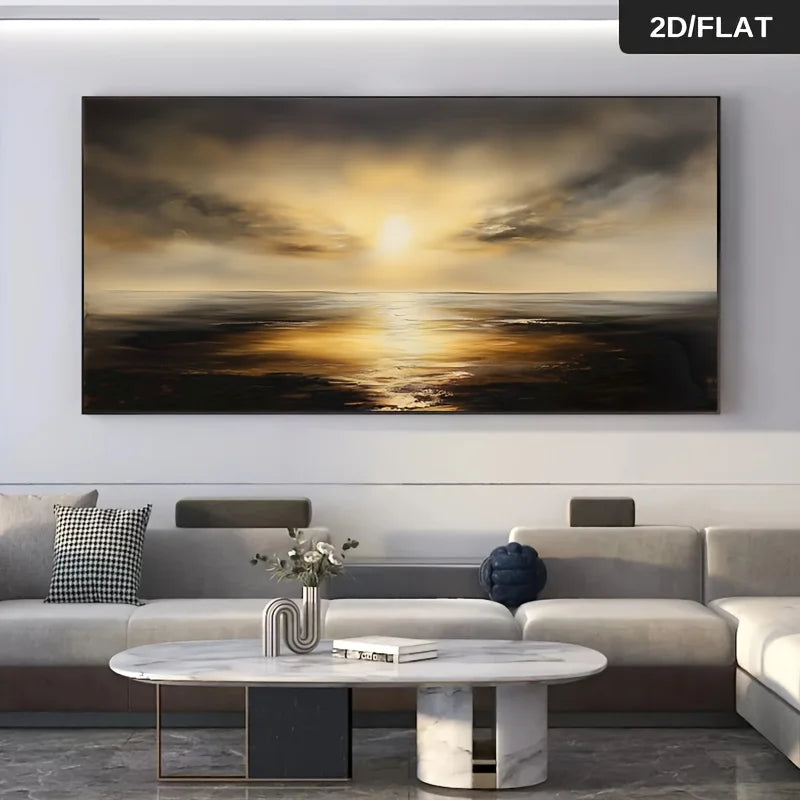 Frameless Modern Abstract Canvas Wall Art Sunset Seascape Painting for Living Room, Bedroom, Large Size Canvas Wall Home Decor